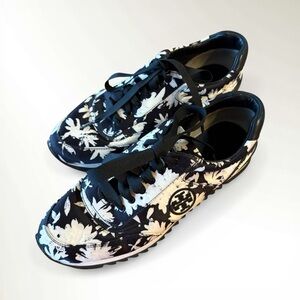Tori Burch Floral Black and White Women's Sneakers Size 10